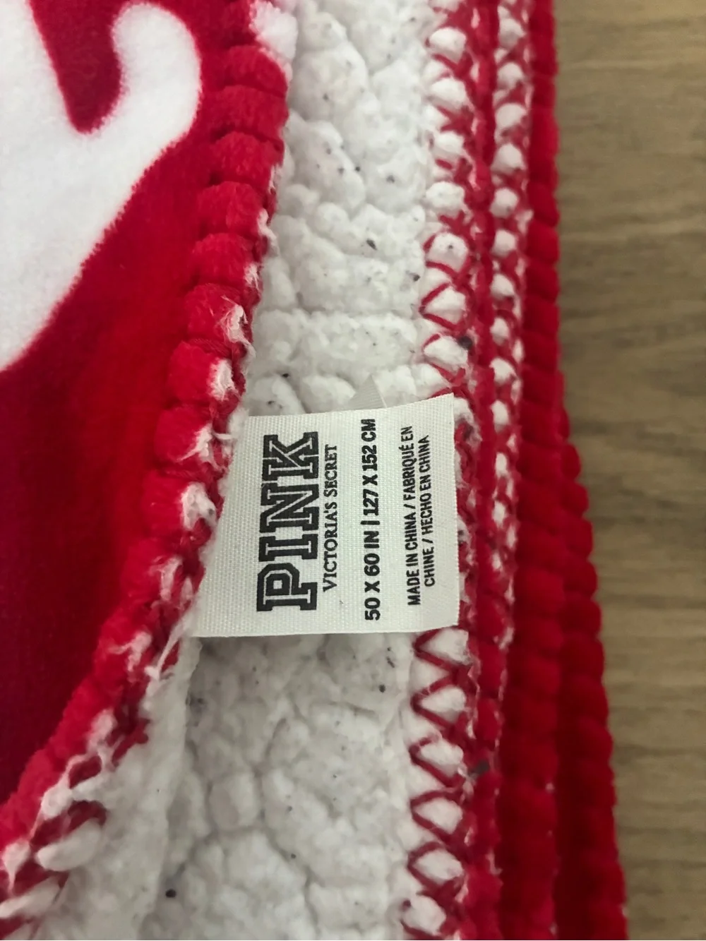 PINK Victoria’s Secret Sherpa Throw Blanket Red White “Let’s Get Cozy” 50x60 EUC